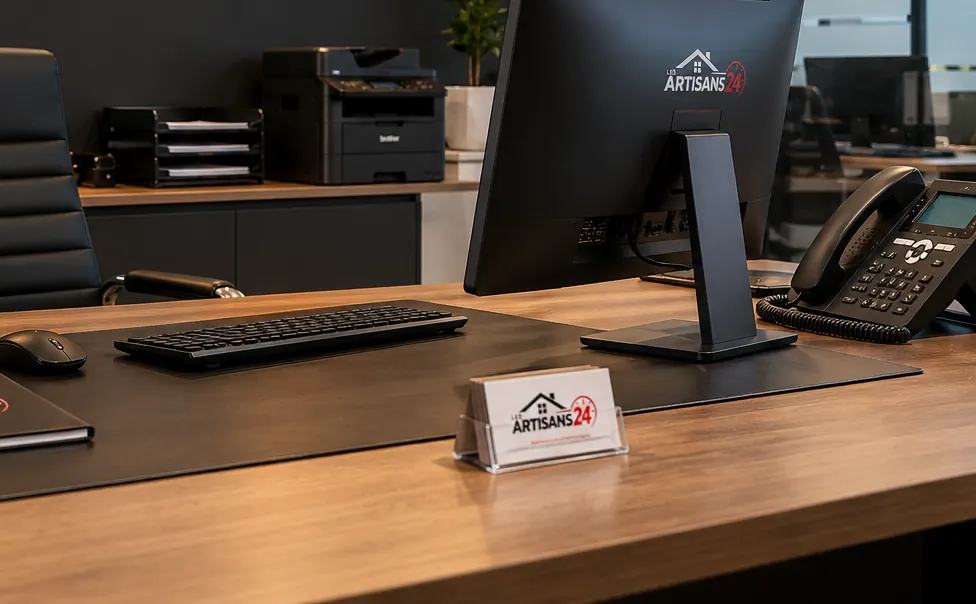 Bureau d'accueil Les Artisans 24 : poste téléphonique et carte de visite